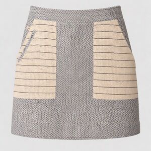 Billy Reid Italy Cotton Silk Textured Mini Skirt Striped Pockets Gray Beige 10